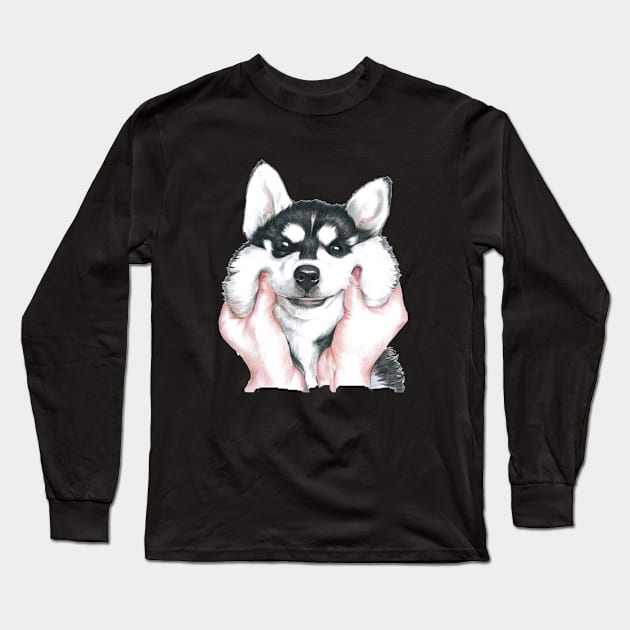 Cute Puppy, Funny Husky, Puppy, Pet, Dogs, Husky Lovers, T-shirts, Bags, Stickers, Cups, Hats, Cases Long Sleeve T-Shirt by MIDALE